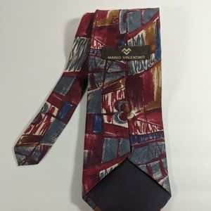 Mario Valentino Red, Blue and Gold Abstract Tie